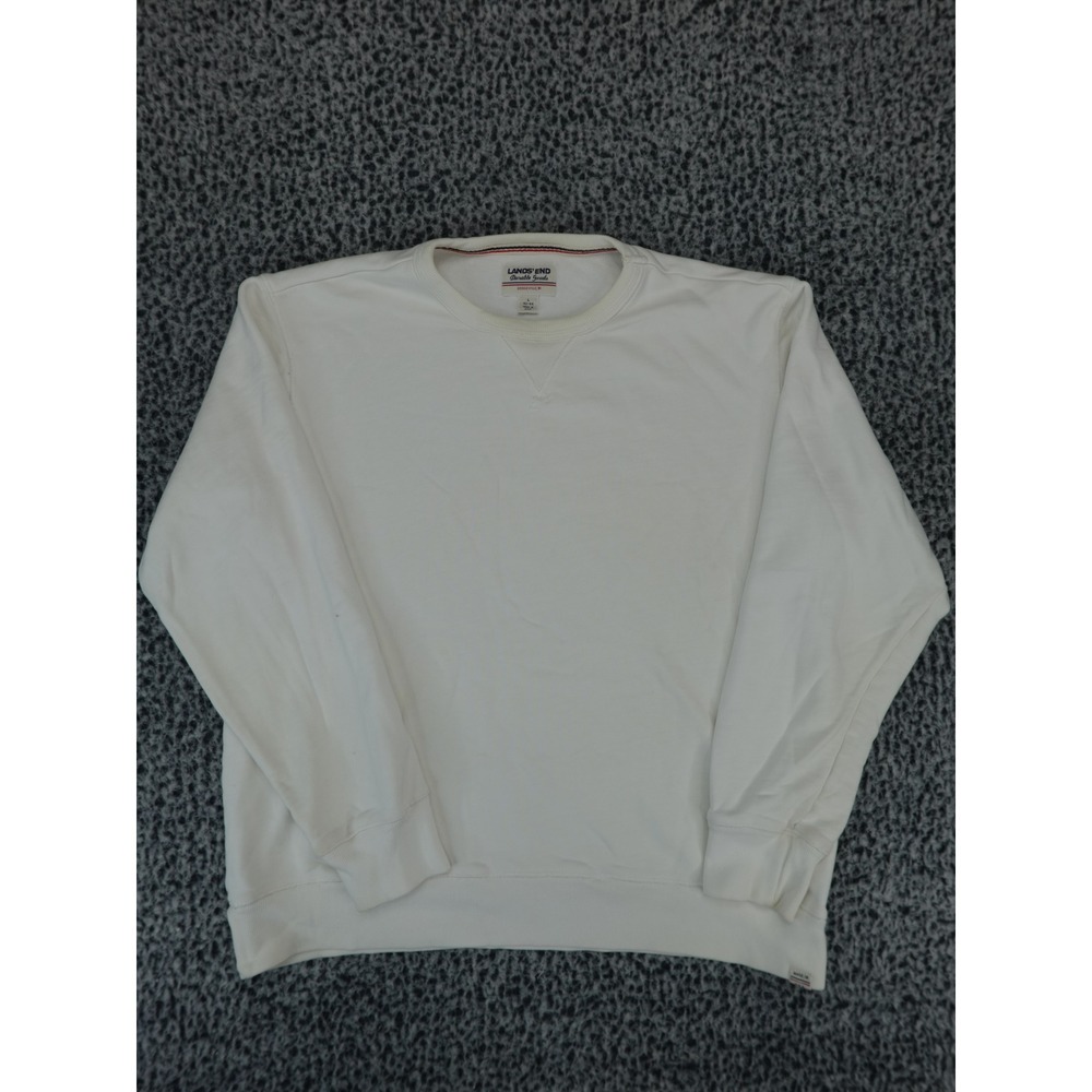 Lands End Durable Goods Sweatshirt Mens Large Cream Off White Made in USA V-Neck